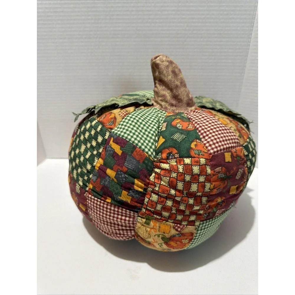 Vintage Handmade Patchwork Fabric Pumpkin Fall Harvest Decor Rustic Farmhouse